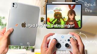  iPad Pro M4 (silver) unboxing | Apple Pencil Pro + accesories & gaming setup