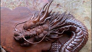 Dragon Wood Carving with a saw and carving tool