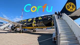 Fantastic Corfu airport takeoff and great view along Croatian coast