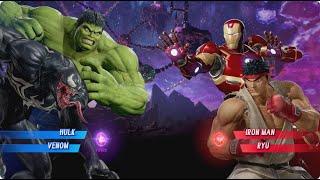 Venom and Hulk vs Iron Man and RYU - MARVEL VS. CAPCOM: INFINITE