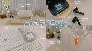 my macbook air setup  unboxing accessories, cozy desk makeover, aesthetic customization