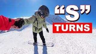 Teaching "S" Turns to Beginner Snowboarder