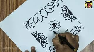 Square design drawing.//Rectangle Lotus alpana drawing.// Tarun Art.