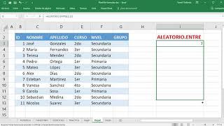 Función ALEATORIO.ENTRE en Excel