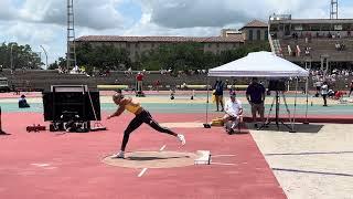 Heptathlete Anna Hall throws a personal best of 14.80m in the shot put at LSU on April 27, 2024.