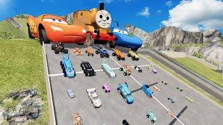 Big & Small McQueen Boy, King Dinoco vs Tow Mater, Pixar Car vs Epic High Speed Jumps- BeamNG.Drive