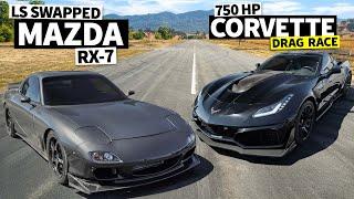 LS-powered Mazda RX-7 vs 750hp Corvette NO PREP Drag Race