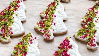 Chocolate-dipped Christmas tree cookies