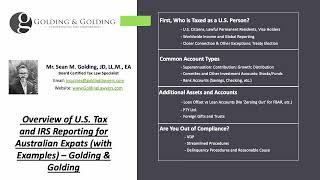 U.S. Tax and IRS Reporting for Australian Expats (Examples) – Golding & Golding, Board-Certified