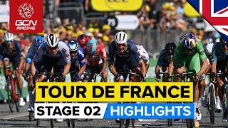 Chaotic Finale Ends In Bunch Sprint | Tour De France 2022 Stage 2 Highlights