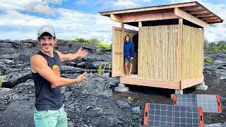 Building Off Grid “Tiki” Cabin on my Lava Field in Hawaii and Camping Overnight in It