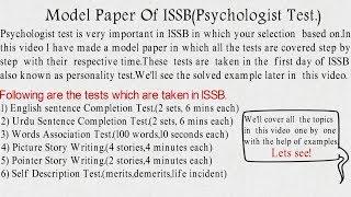 Model Paper of ISSB.(Psychologist Test).