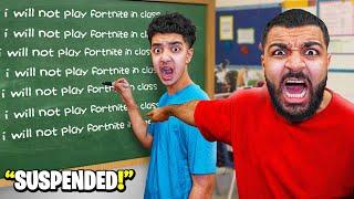 My Little Brother Got SUSPENDED From School.. (he played fortnite in class!)