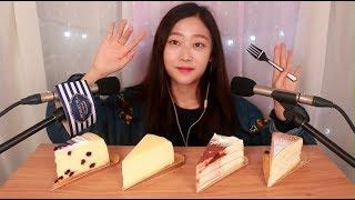 [ASMR] 꾸덕꾸덕한 치즈케이크와 크레이프 케이크 이팅사운드 Cheesecake & Crepe Cake Eating Sound