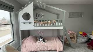 EMKK Twin Over Twin Bunk Bed Wood Loft Bed with Roof Review