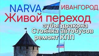 Живой переход из Нарвы в Ивангород | Мост Дружбы | Зубы дракона | Стоянка автобусов после перехода