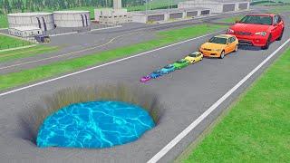 Big & Small Cars vs Giant Water Pit in BeamNG Drive!