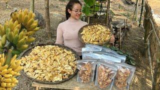 Harvest banana bunches to make fried sesame cakes to sell at the market