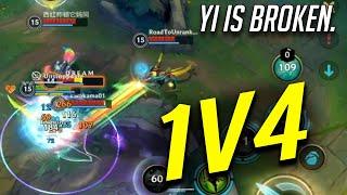 WILD RIFT MASTER YI INSANE 1V4 HE IS BROKEN AF RN