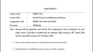 IGNOU MMPC-011 Solved Assignment Jan 2024 | July 2024 | MBA | Social Processes & Behavioral Issues