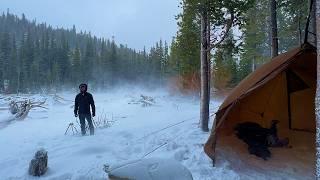 Winter Hot Tent Camping in High Wind | Stove Pipe Ruined