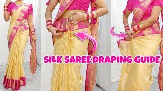 SAREE PLEATS MAKING & TUCKING TIPS FOR BEGINNERS | KAISE PAHNE SILK KI SAREE | HINDI