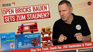 Open Bricks Review: Snack Bar, Stax Fire Truck, 250 Dachsteine & Wasserplatte 