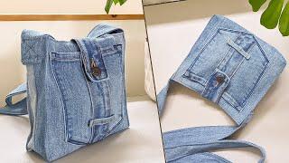 DIY Simple No Zipper Denim Crossbody Bag Out of Old Jeans | Upcycle Craft | Bag Tutorial