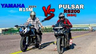 PULSAR RS200 VS R15M 2024||DRAG RACE ||RACE TILL THEIR POTENTIAL || TOP END BATTLE ||