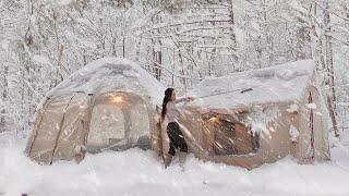 Camping Inflatable Luxury Tent Isolated For 3 Days Amid Heavy Snow [ ASMR ]