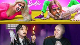 ADDAMS IS LOCKED IN THE BARBIE ZOMBIE HOUSE! Wednesday and THE THING escape Zombie Barbie!