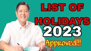 OFFICIAL LIST OF HOLIDAYS 2023