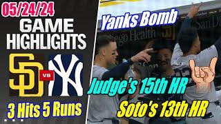 Yankees vs Padres Game Highlights (05/24/2024) | AARON JUDGE, JUAN SOTO, STANTON GO BACK-TO-BACK !