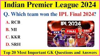 IPL Current Affairs 2024 | IPL 2024 GK Questions | Cricket GK Questions in English