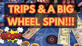 3 CARD POKER in LAS VEGAS! TRIPS & A BIG WHEEL SPIN!