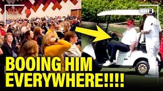 Trump RUNS TO GOLF and GETS BOOED EVERYWHERE