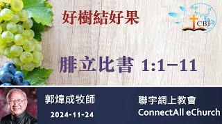 【網上崇拜】「好樹結好果」(腓立比書 1:1-11) 郭煒成牧師 (粵語) 20241124