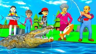 Scary Teacher 3D vs Squid Game Go Fishing Meet Monster 5 Times Challenge