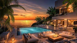 Beach Luxury Resort: Golden Sunset Serenity ASMR  Sea Waves and Fireplace Sounds to Relieve Stress