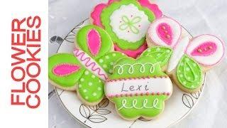 Pretty Lime Green and Hot Pink Flower Cookies Tutorial, Decorating with Royal Icing