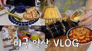 미국 VLOG‍와플 기계로 만드는 파니니, 일본마트 하울, 김밥 만들어서 떡볶이에 찍어 먹는 미국 집밥 일상 브이로그