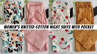 Women's Knitted Cotton Night Suits with Pocket | Night Dress | #cotton #nightsuit #nightdress