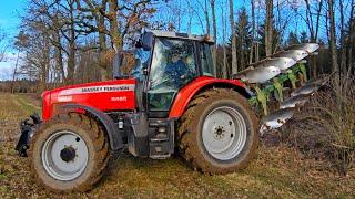 Massey Ferguson MF 6465 mit 6 -Zylinder 120 PS +Dynashift beim pflügen mit Eberhardt D 110M 4-Schar!