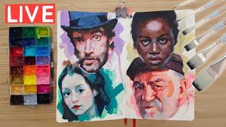 Gouache Portrait Painting Live! Brush Sale Ends Tonight!!!