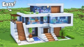 Minecraft: How to Build a Modern House Tutorial (Easy to Follow) #60 - Interior in Description!