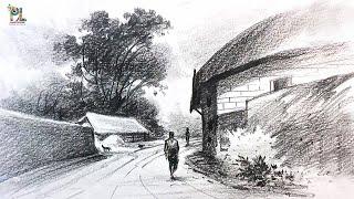 How to draw a Street in Village Scenery Art