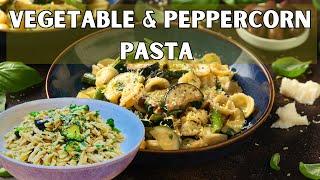 Easy, creamy & Delicious Peppercorn Pasta recipe with   crushed Garlic & Layers of vegetables!