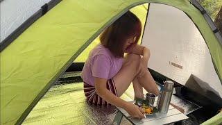 SOLO OVERNIGHT CAMPING IN RAIN – REXALING IN THE TENT WITH THE SATISFYING SOUND OF NATURE – ASMR