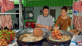 Huge numbers of Customers! Sold out 100 kilos Deep fried sour pickle pork | Thai Street Food