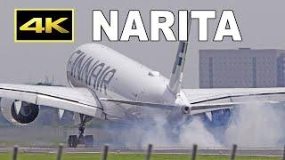 [4K] 成田空港 強い横風でゴーアラウンド頻発！ Strong cross wind landing at Tokyo Narita Airport on August 16, 2022